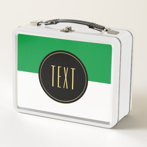 Modern Green White Color Block Black Text Circle Metal Lunch Box