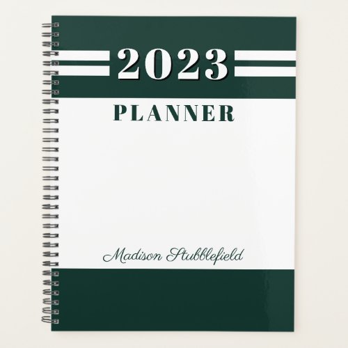Modern Green White Custom Personalized 2024 Planner