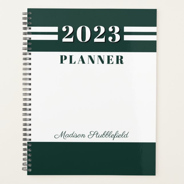 Modern Green White Custom Personalized 2024 Planner (Front)