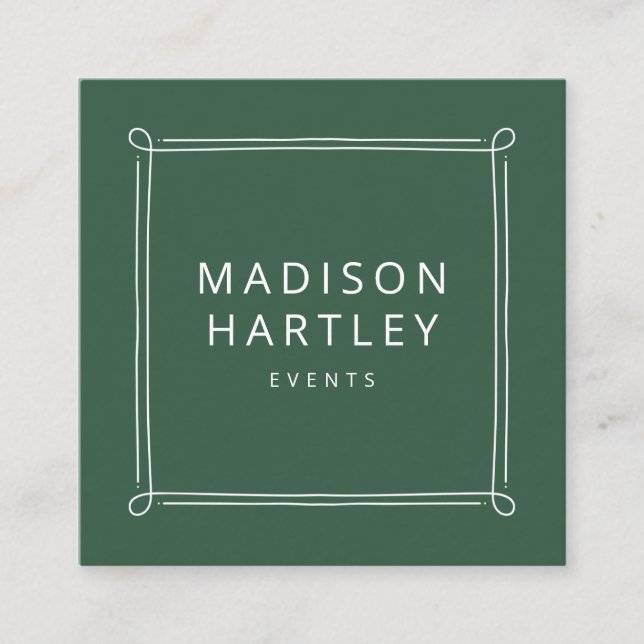 Modern Green & White Decorative Frame Square Business Card (Front)