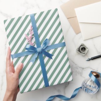 Modern Green & White Diagonal Stripes Wrapping Paper