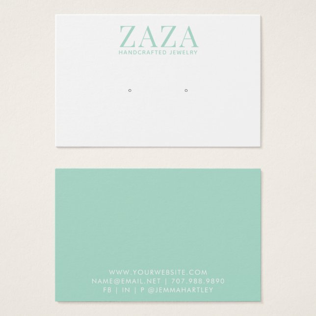 Modern Green White Earring Jewelry Display Cards (Front & Back)