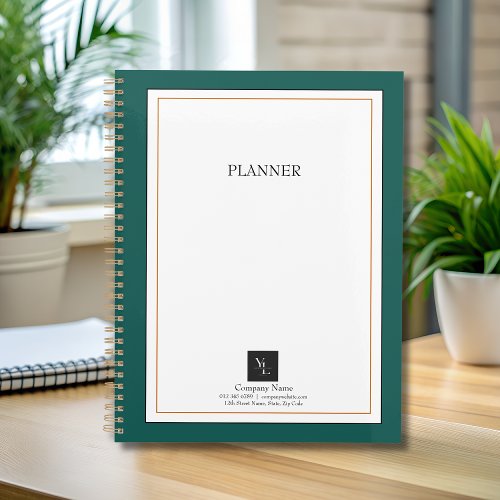 Modern Green White Gold with Business Logo Planner