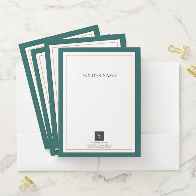 Modern Green White Gold with Business Logo Pocket Folder (In Situ)