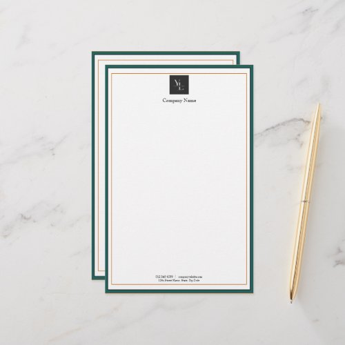 Modern Green White Gold with Business Logo Stationery