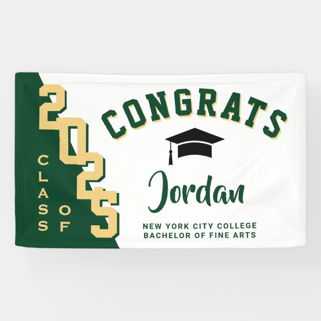 Modern Green White Graduation Class of 2026 Party Banner (Horizontal)