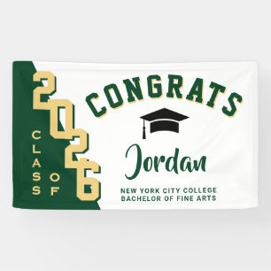Modern Green White Graduation Class of 2026 Party Banner