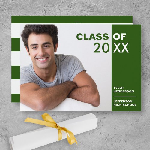 Modern Green White Graduation Photo Party Invite