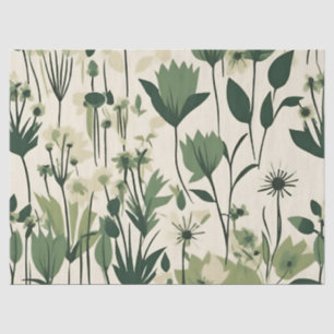 Modern Green White Grass Wildflower Tissue Paper