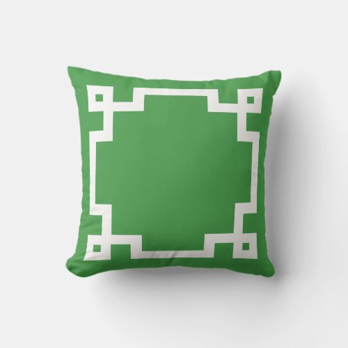 Modern Green White Greek Key Border Throw Pillow