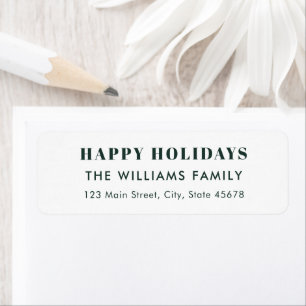 Modern Green White Happy Holidays Return Address Label