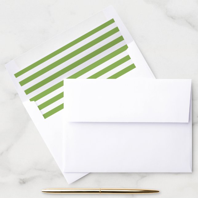 Modern Green White Horizontal Lines Wedding Envelope Liner (Desk)