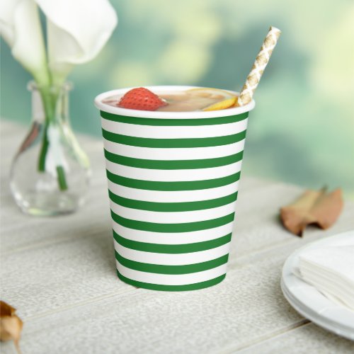 Modern green white horizontal stripes pattern paper cups