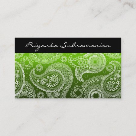 Modern Green & White India Paisley Business Cards