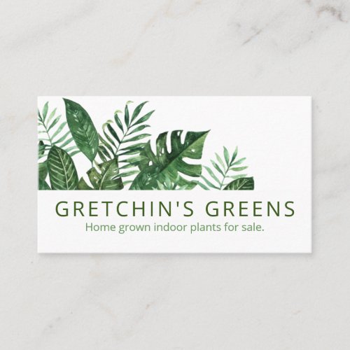 Modern Green White Leaves Homegrown Indoor Plants Business Card