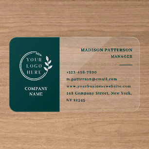 Modern Green White Logo Branding Clear Business Cards