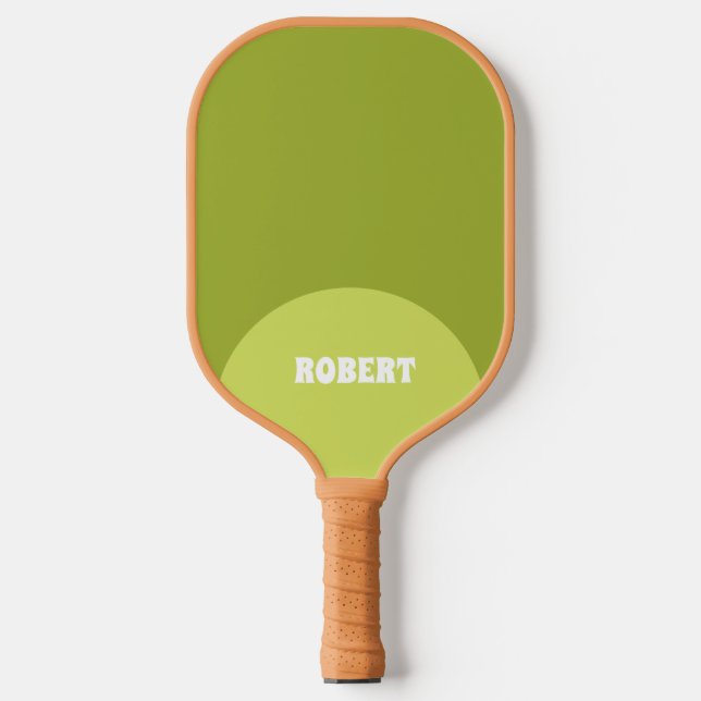 Modern green &white monogram name pickleball paddle (Front)