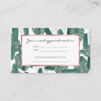 Modern Green White Monstera Leaves Brushstrokes Appointment Card