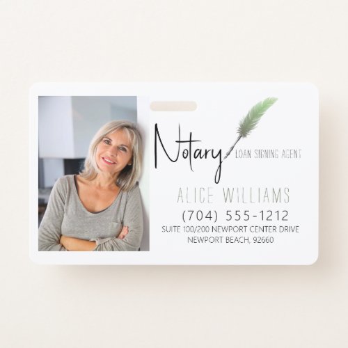 Modern Green  White Notary Photo Business Badge