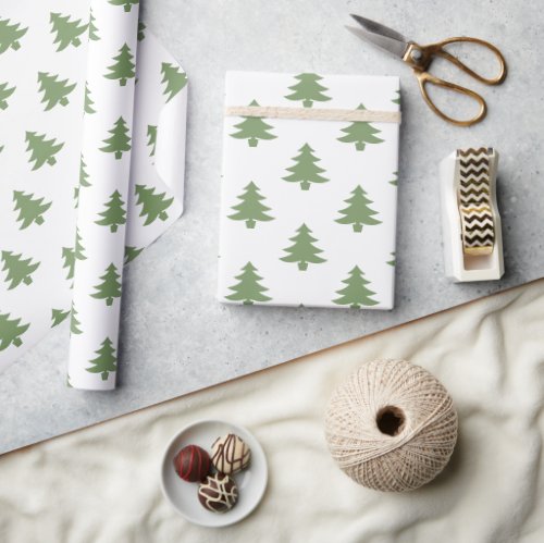 Modern Green White Pattern Christmas Trees  Wrapping Paper