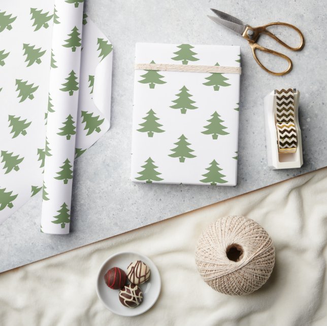 Modern Green White Pattern Christmas Trees  Wrapping Paper (Crafts)