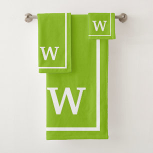 modern Green White Personalized Monogram  Bath Towel Set