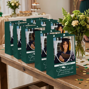 Modern Green White Photo Congrats Graduate 2026 Small Gift Bag