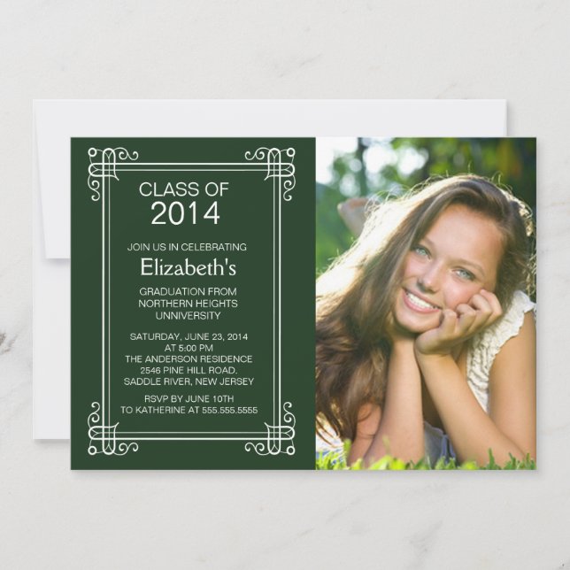 Modern Green White Photo Graduation Party Invite (Front)
