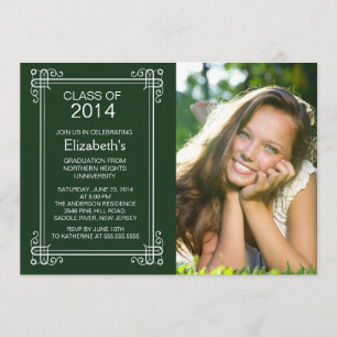 Modern Green White Photo Graduation Party Invite