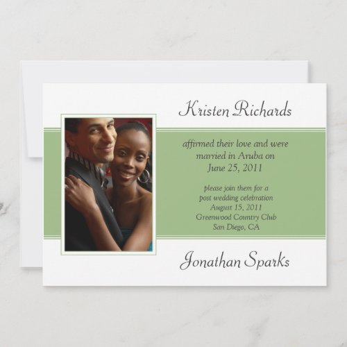 Modern Green White Photo Post Wedding Celebration Custom Announcements
