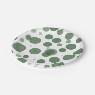 Modern Green & White Polka Dot Bubbles Party Paper Plates