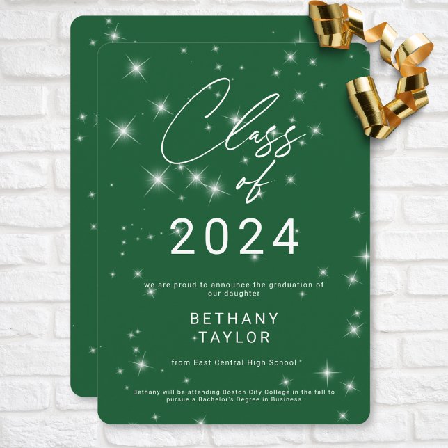Modern Green & White Sparkle Graduation Announcement (Modern Green & White Sparkle Graduation Announcement)