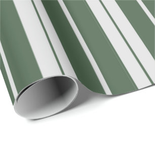 Modern Green White Striped Christmas Holiday Wrapping Paper