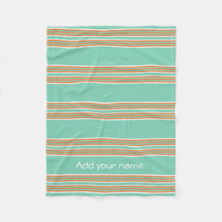 Modern Green White Stripes Personalized Fleece Blanket