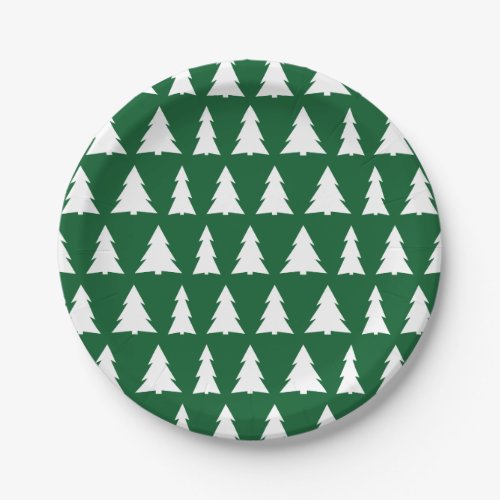 Modern Green White Tree Pattern Holiday Party Paper Plates