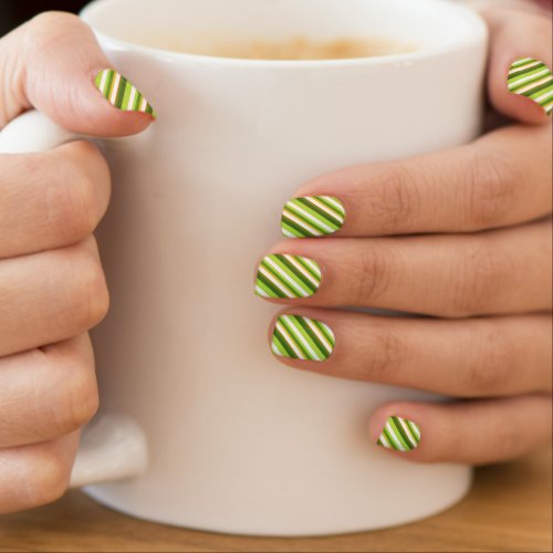 Modern Green White  Yellow Diagonal Stripes Minx Nail Art