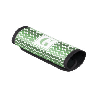Modern Green White Zigzag Lines Monogram Luggage Handle Wrap