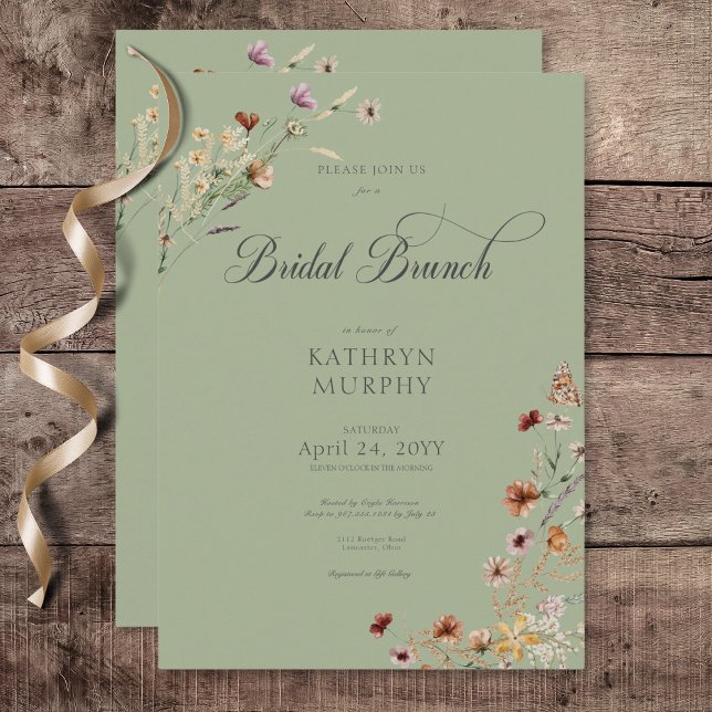 Modern Green Wildflower Bouquet Bridal Brunch Invitation (Modern Green Wildflower Bouquet Bridal Brunch Invitation)