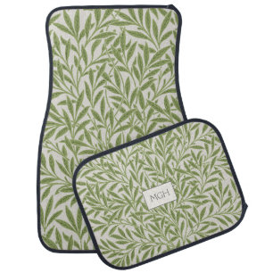 Modern Green Willow Leaves Monogram Car Floor Mat