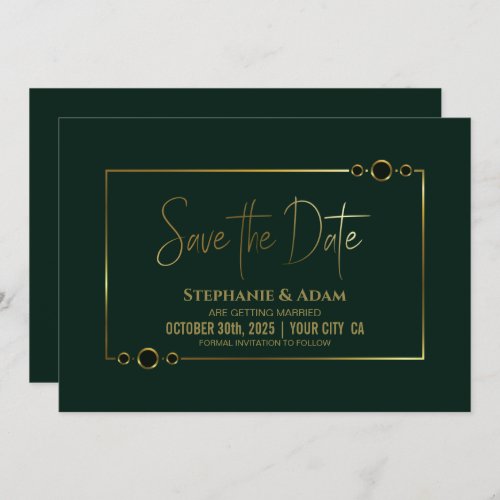 Modern Green with Gold Frame Wedding Save the Date