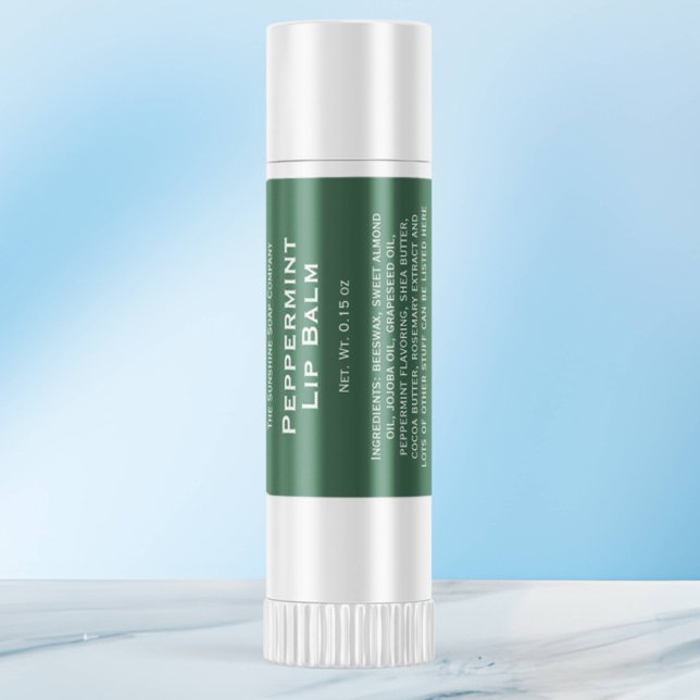 Modern green with white text lip balm tube label (Creator Uploaded)