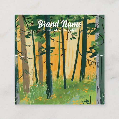Modern Green Woods Illustration Necklace Display Square Business Card