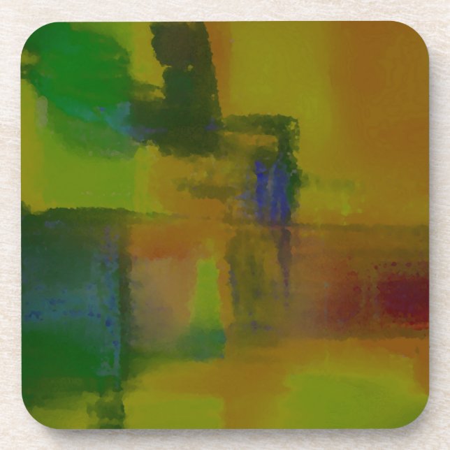 Modern Green Yellow Abstract Beverage Coaster (Front)