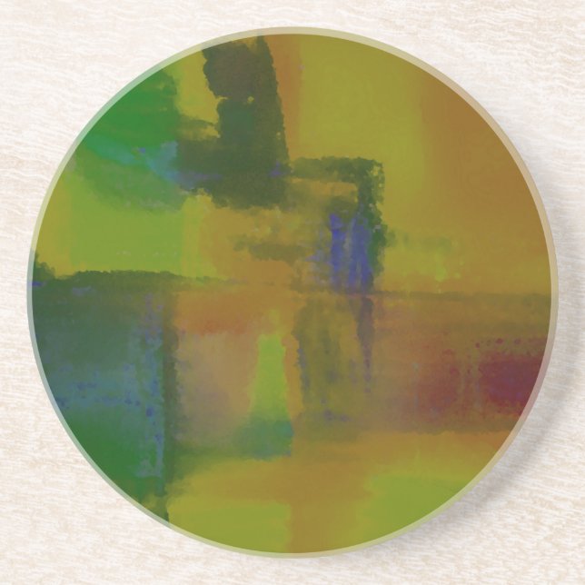 Modern Green Yellow Abstract Coaster (Front)