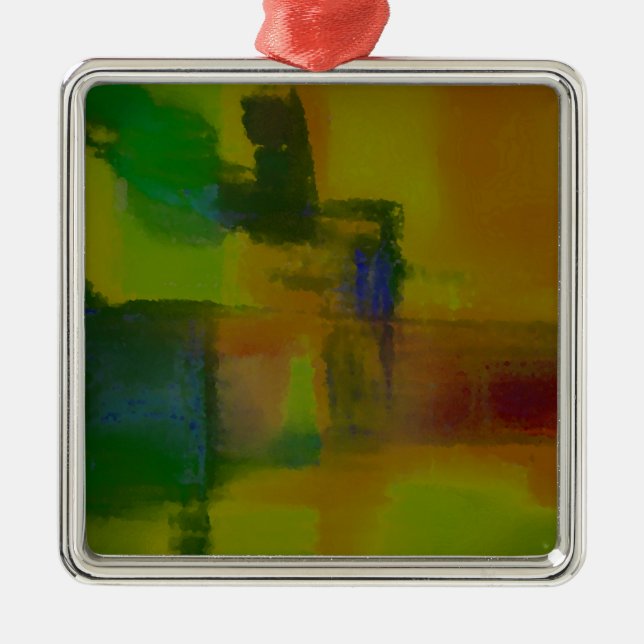 Modern Green Yellow Abstract Metal Ornament (Front)