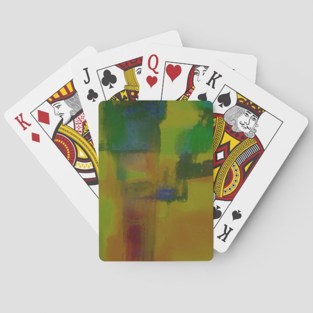 Modern Green Yellow Abstract Poker Cards (Back)