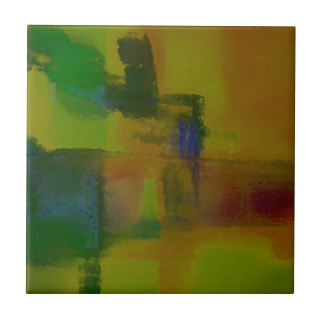 Modern Green Yellow Abstract Tile (Front)