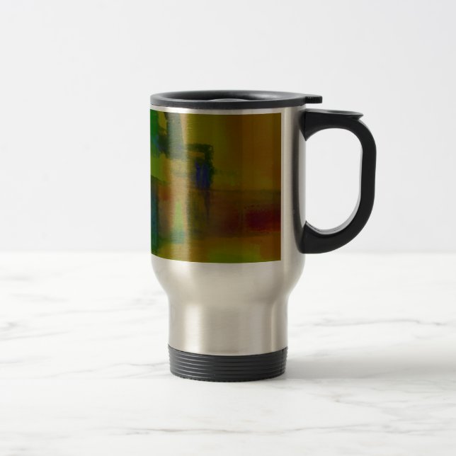 Modern Green Yellow Abstract Travel Mug (Right)