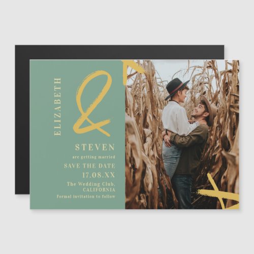 Modern green yellow ampersand photo save the date