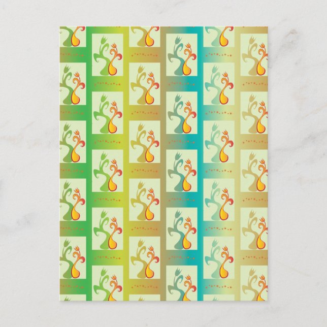 Modern Green, yellow and blue Tulip Couple pattern Postcard (Front)